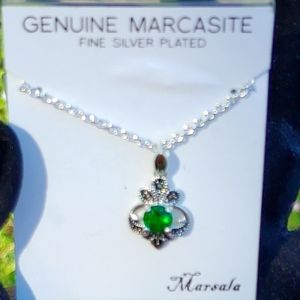 Marsala Marcasite Faux Emerald Necklace